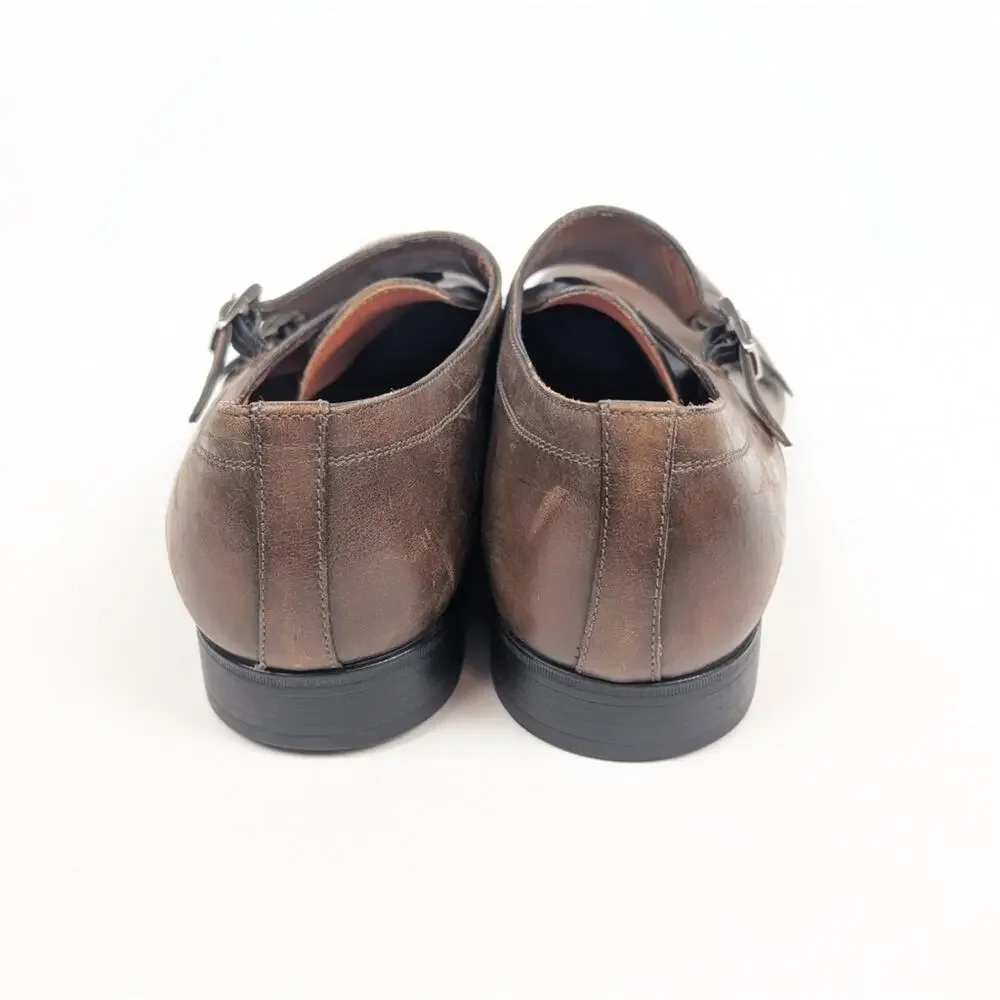 Santoni Men's Brown IRA Double Monk Strap Leather Shoe Size 11